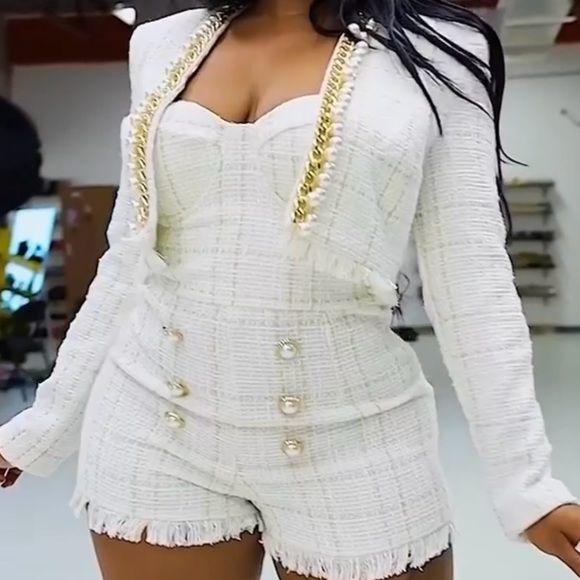 Pants - Strapless two piece short set Cream/Gold